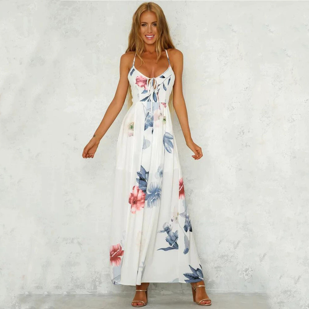 ZARA Plus Size Sexy Backless Printed Maxi Dress for Women Spring Summer